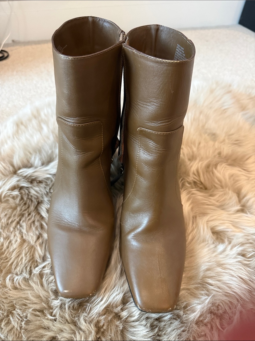 J. Crew Tan Leather Square-Toe Ankle Boots